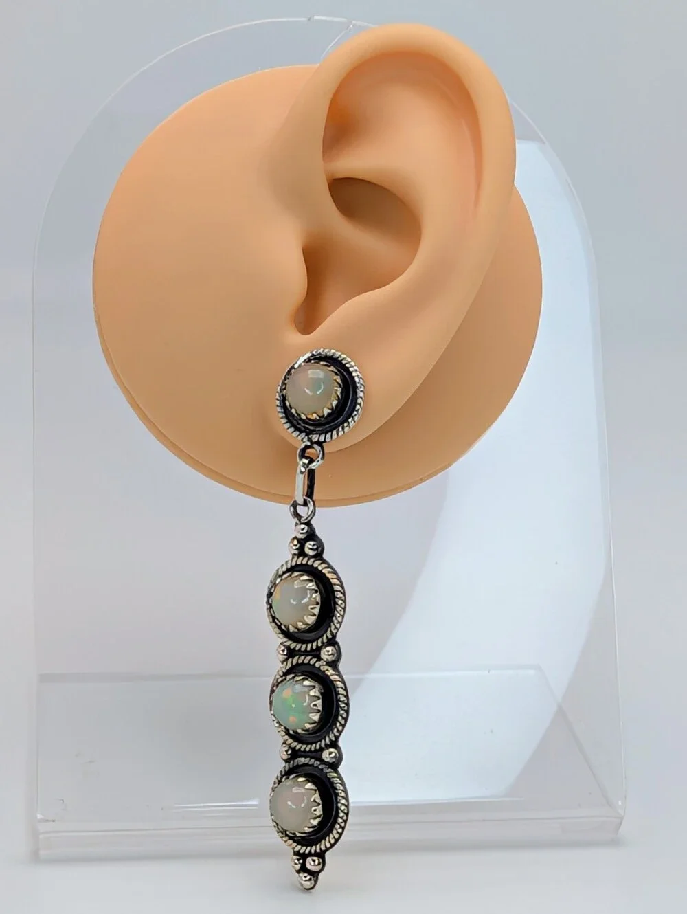 Ethiopian Opal S925 Sterling Silver Gemstone Dangle Statement Earrings